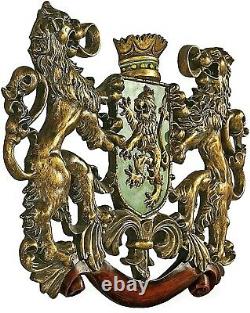 Heraldic Royal Lions Coat of Arms Large 77cm Wall Sculpture Ornament Crown Crest