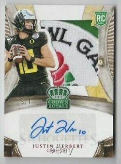 Justin Herbert2020 Chronicles #5/7 Crown Royale Rose Bowl Patch Rc Auto