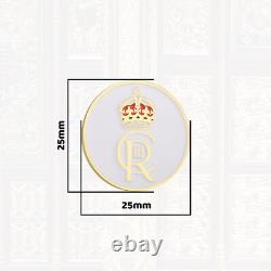 King Charles III Lapel Pin Badge Royal Crown Emblem Souvenir Gold White 30mm