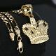 King Crown 14k Gold Pt Royal Charm Pendant 5mm 18 Figaro Necklace Choker Chain