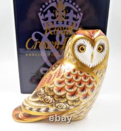 LOVELY ROYAL CROWN DERBY SHORT EARED OWL PAPERWEIGHT GOLD STOPPER 1st QTY BOXED