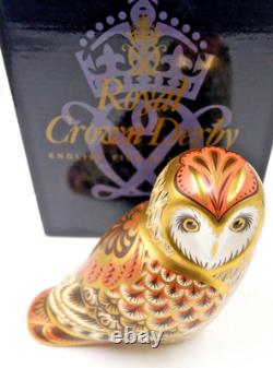 LOVELY ROYAL CROWN DERBY SHORT EARED OWL PAPERWEIGHT GOLD STOPPER 1st QTY BOXED