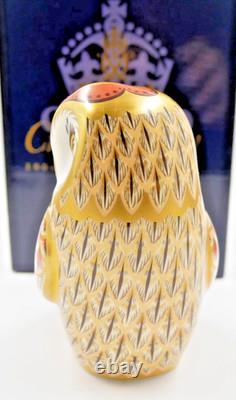 LOVELY ROYAL CROWN DERBY SHORT EARED OWL PAPERWEIGHT GOLD STOPPER 1st QTY BOXED