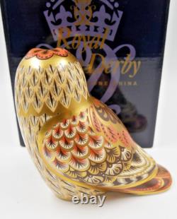 LOVELY ROYAL CROWN DERBY SHORT EARED OWL PAPERWEIGHT GOLD STOPPER 1st QTY BOXED