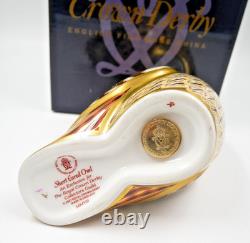 LOVELY ROYAL CROWN DERBY SHORT EARED OWL PAPERWEIGHT GOLD STOPPER 1st QTY BOXED