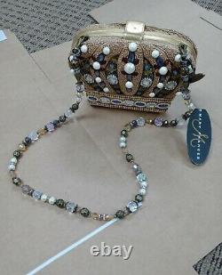 Mary Frances Queendom Embellished Beaded Gold Crown Purse