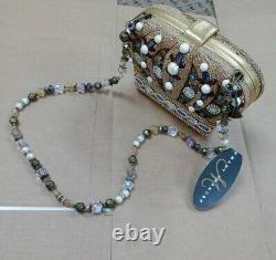 Mary Frances Queendom Embellished Beaded Gold Crown Purse