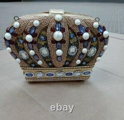 Mary Frances Queendom Embellished Beaded Gold Crown Purse