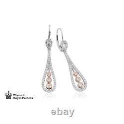 NEW Clogau 18ct White & Rose Gold Royal Crown Diamond Drop Earrings £1200 OFF