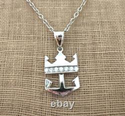 NEW ROYAL CARIBBEAN RCCL 14K White Diamond Crown & Anchor on GP Stainless Steel