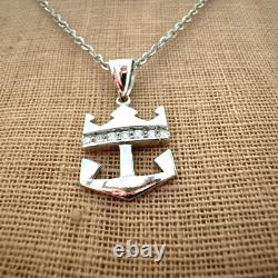 NEW ROYAL CARIBBEAN RCCL 14K White Diamond Crown & Anchor on GP Stainless Steel