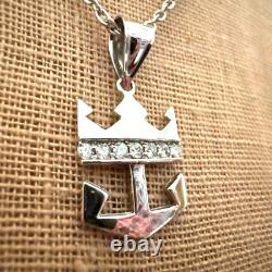 NEW ROYAL CARIBBEAN RCCL 14K White Diamond Crown & Anchor on GP Stainless Steel