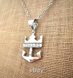 NEW ROYAL CARIBBEAN RCCL 14K White Diamond Crown & Anchor on GP Stainless Steel