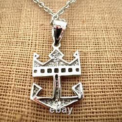 NEW ROYAL CARIBBEAN RCCL 14K White Diamond Crown & Anchor on GP Stainless Steel