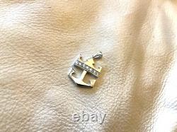 NEW ROYAL CARIBBEAN RCCL 14K White Diamond Crown & Anchor on GP Stainless Steel