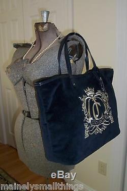 NWT Juicy Couture ROYAL CROWN CREST Velour Tote Bag REGAL Blue YHRU2628