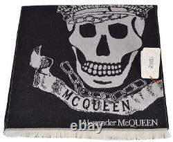 New Alexander McQueen 590927 ROYAL BANNER Skulls with Crowns Wool Scarf