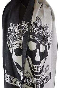 New Alexander McQueen 590927 ROYAL BANNER Skulls with Crowns Wool Scarf