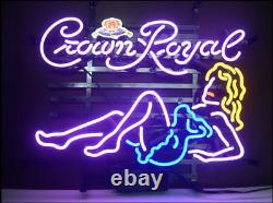 New CROWN ROYAL GIRL Whiskey Beer Neon Light Sign 20x16