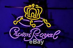 New Crown Royal Whiskey Real Glass Tube Beer Art Light Garage Neon Sign 16x14