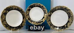 New Royal Crown Derby 1st Quality Aves Gold Black Set of 6 x Soup Bowls