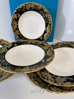 New Royal Crown Derby 1st Quality Aves Gold Black Set of 6 x Soup Bowls
