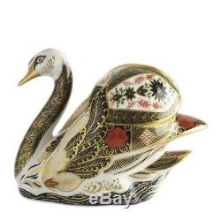 New Royal Crown Derby 1st Quality Imari Solid Gold Band Swan Paperweight