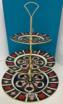 New Royal Crown Derby 1st Quality Old Imari 1128 3 Tier Cake Stand
