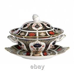 New Royal Crown Derby 1st Quality Old Imari 1128 Sauce Tureen & Stand