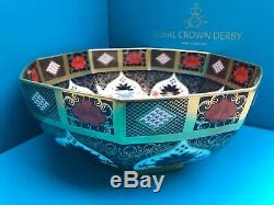 New Royal Crown Derby 1st Quality Old Imari Solid Gold Band Large Octagonal Bowl