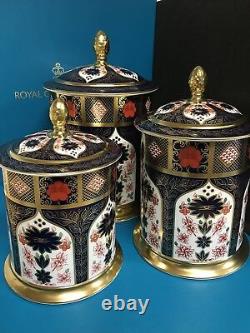 New Royal Crown Derby 1st Quality Old Imari Solid Gold Band Small Storage Jar