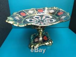 New Royal Crown Derby 1st Quality Old Imari Solid Gold Band Tall Oval Comport