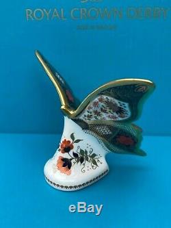 New Royal Crown Derby 2nd Quality Imari Solid Gold Band Butterfly Paperweight