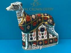 New Royal Crown Derby 2nd Quality Imari Solid Gold Band Lurcher Paperweight