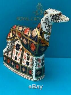 New Royal Crown Derby 2nd Quality Imari Solid Gold Band Lurcher Paperweight