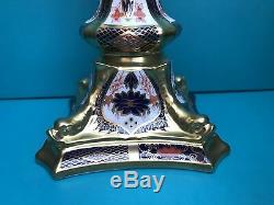New Royal Crown Derby 2nd Quality Old Imari Solid Gold Band 2 x 10 Candlesticks