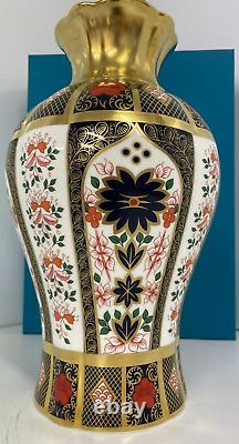 New Royal Crown Derby 2nd Quality Old Imari Solid Gold Band 30cm Arum Lily Vase