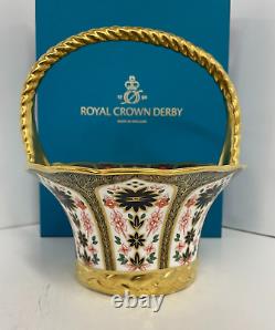 New Royal Crown Derby 2nd Quality Old Imari Solid Gold Band Fruit Basket