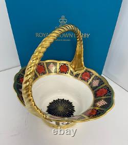 New Royal Crown Derby 2nd Quality Old Imari Solid Gold Band Fruit Basket