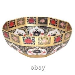 New Royal Crown Derby 2nd Quality Old Imari Solid Gold Band Large Octagonal Bowl