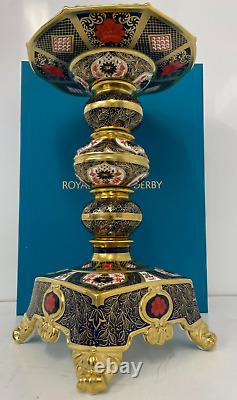 New Royal Crown Derby 2nd Quality Old Imari Solid Gold Band Prestige Candlestick