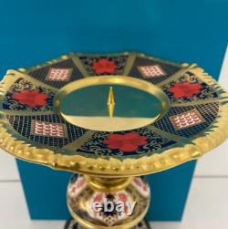 New Royal Crown Derby 2nd Quality Old Imari Solid Gold Band Prestige Candlestick