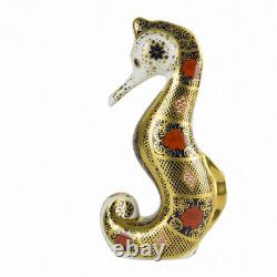 New Royal Crown Derby 2nd Quality Old Imari Solid Gold Band Seahorse Paperweight