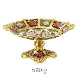 New Royal Crown Derby 2nd Quality Old Imari Solid Gold Band Tall Oval Comport