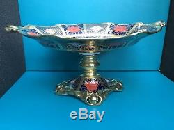 New Royal Crown Derby 2nd Quality Old Imari Solid Gold Band Tall Oval Comport