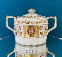 New Royal Crown Derby 2nd Quality Red Panel Covered Sugar Bowl