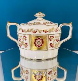 New Royal Crown Derby 2nd Quality Red Panel Covered Sugar Bowl