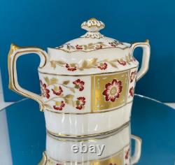New Royal Crown Derby 2nd Quality Red Panel Covered Sugar Bowl