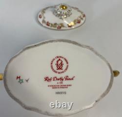 New Royal Crown Derby 2nd Quality Red Panel Covered Sugar Bowl