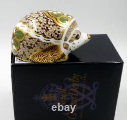 New Royal Crown Derby Large Size Snowberry Hedgehog Gold Stopper Original Box